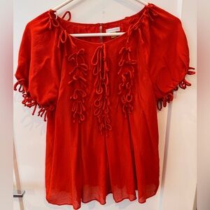 Leifsdottir red bow bounty silk blouse from Anthropologie - rare!